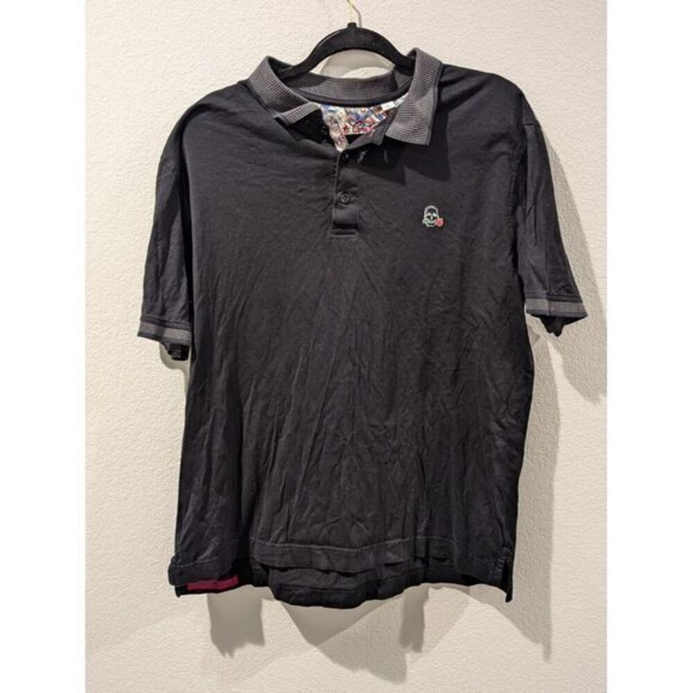 Robert Graham Men's XL Skull Roses Logo Black‎ Polo Golf Streetwear Soft